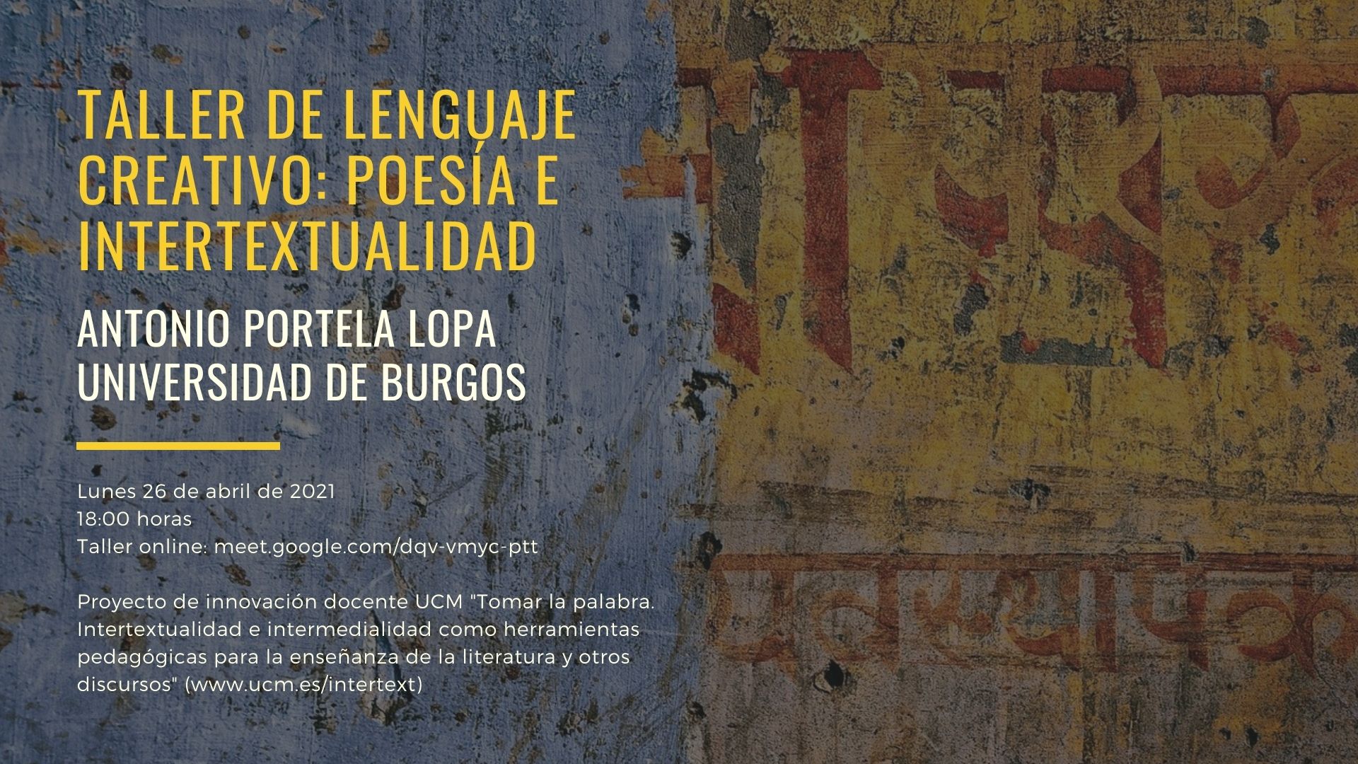 Antonio Portela Lopa, "Taller de lenguaje creativo: poesía e intertextualidad" - 1